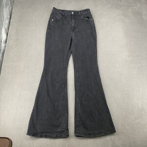 Gilipur Womens High Waisted Flare Jeans Black Bell Bottom Denim Pants Size L